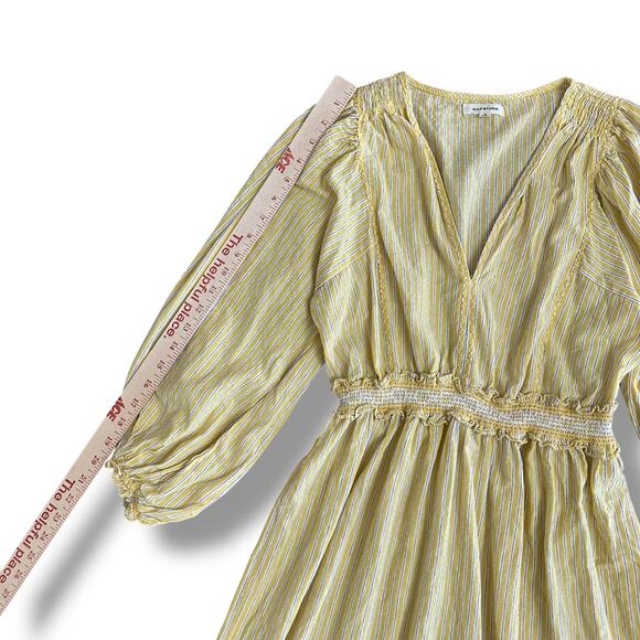 Max Studio Yellow Striped Cotton Smocked Midi Dress Size S Peasant Cottagecore - Picture 4 of 8